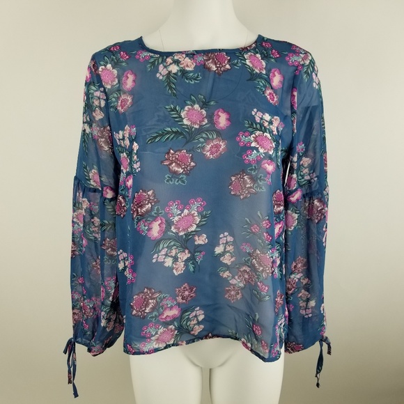 Pink Rose Sheer Blue‎ Peasant Top - Picture 1 of 5